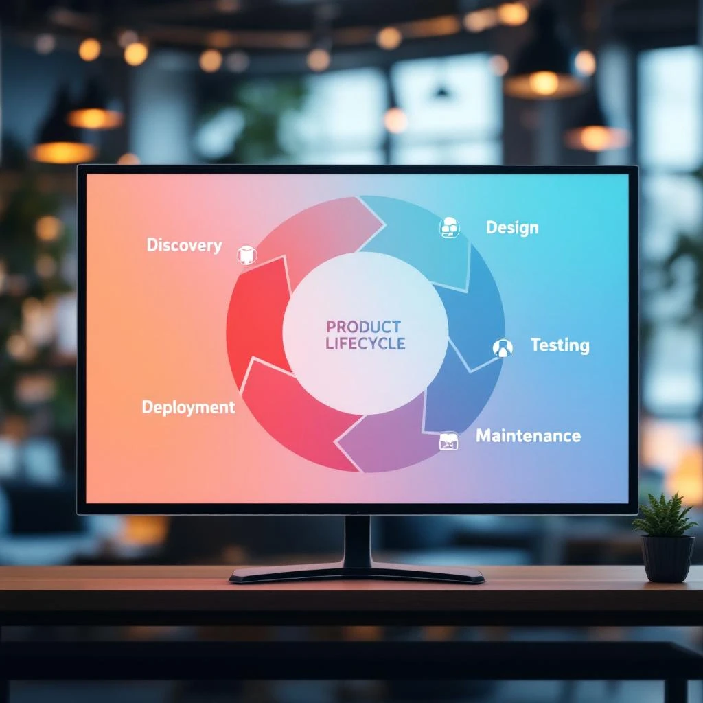 Typical product life cycle — discovery, design, development, testing, deployment, maintenance